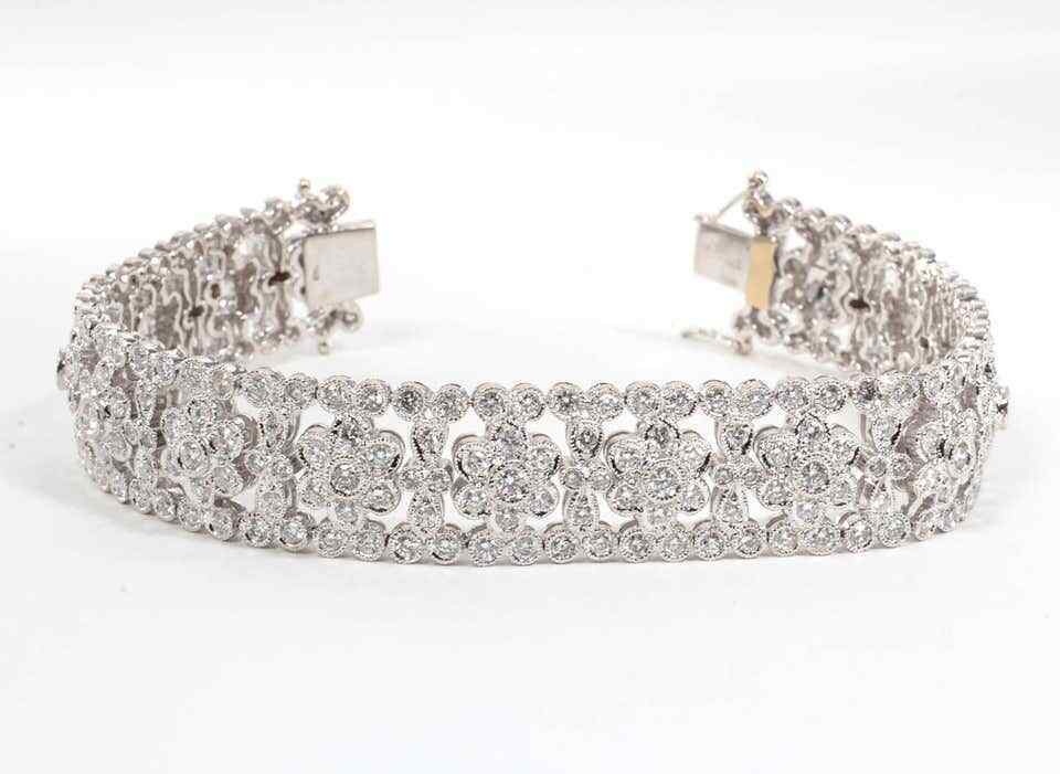 Engraved Diamond Floral Bracelet