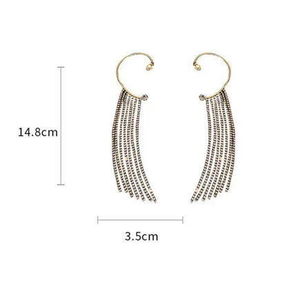 1Pc New Sparkling Diamond Tassel Ear Cuff Dangle Tassel Ear Cuff Earrings withou
