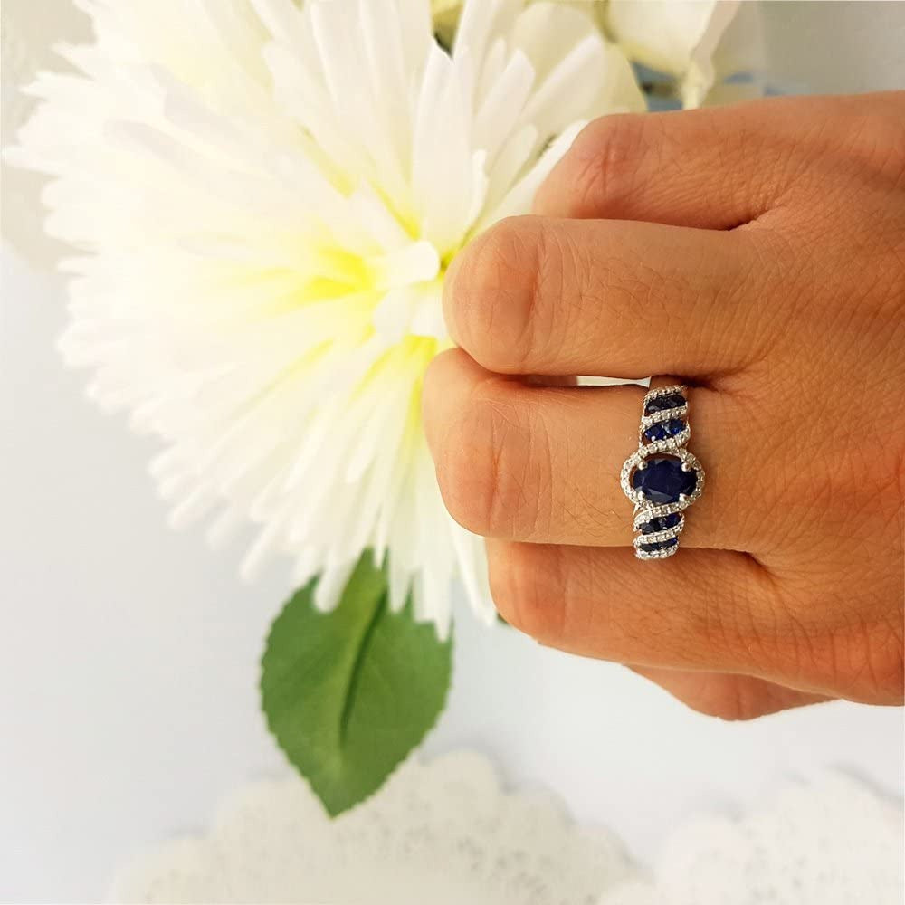 Collection 6X4 MM Oval & round Cut Blue Sapphire and round Diamond Ladies Engage