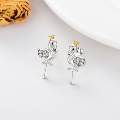 Flamingo Earrings 925 Sterling Silver Flamingo Jewelry Stud Earrings Gifts for W