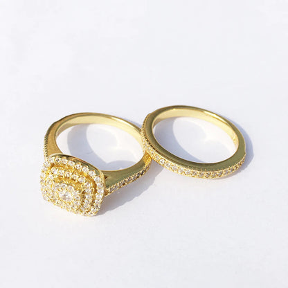 2Pcs Engagement Rings for Women Original 925 Sterling Silver Ring Set 14K Gold