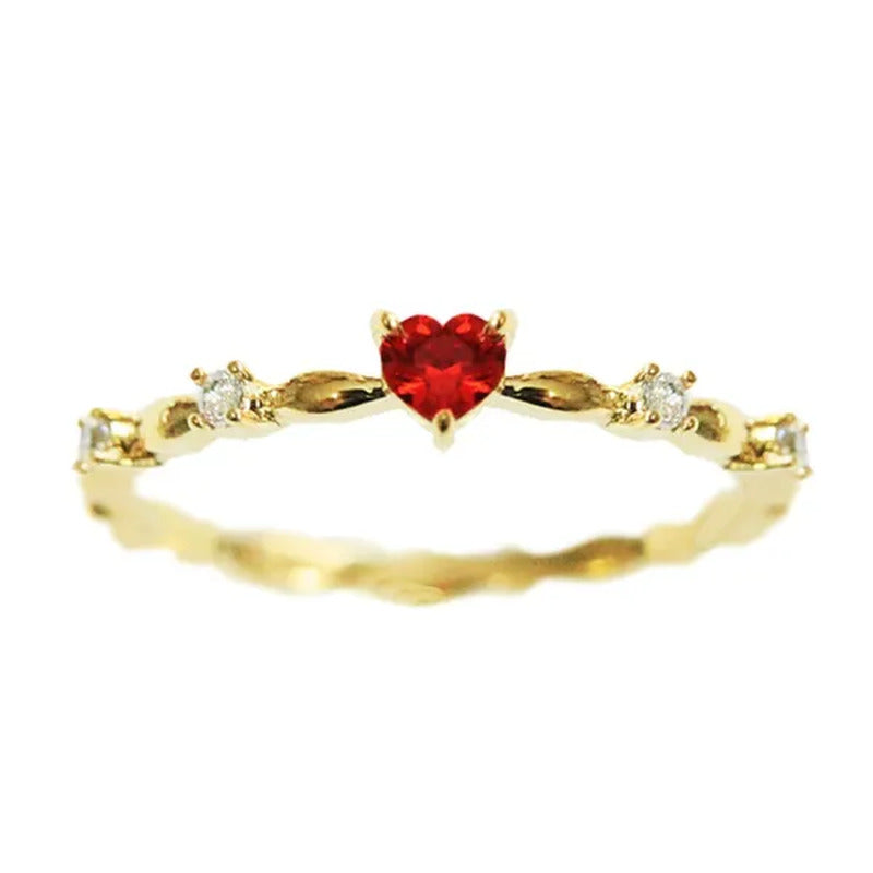 Exquisite Thin Rings Gold Heart Ruby Rings for Women Bridal Romantic Proposal En