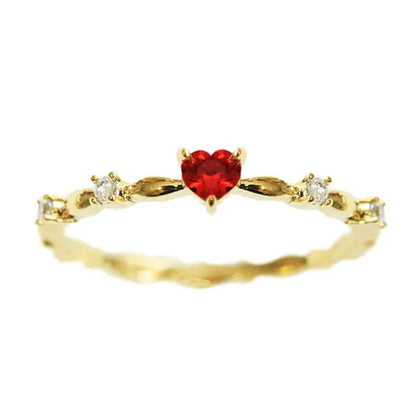 Exquisite Thin Rings Gold Heart Ruby Rings for Women Bridal Romantic Proposal En