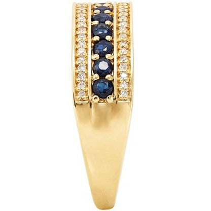 Blue Sapphire and Diamond Band Ring in 14K Yellow Gold