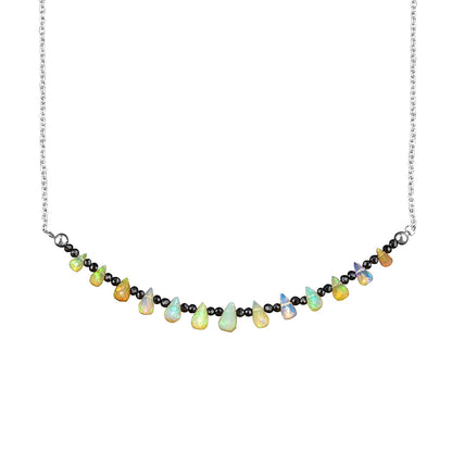® Ultra Premium Natural Welo Opal Drops & Black Spinel Gemstone Beads Dainty Nec