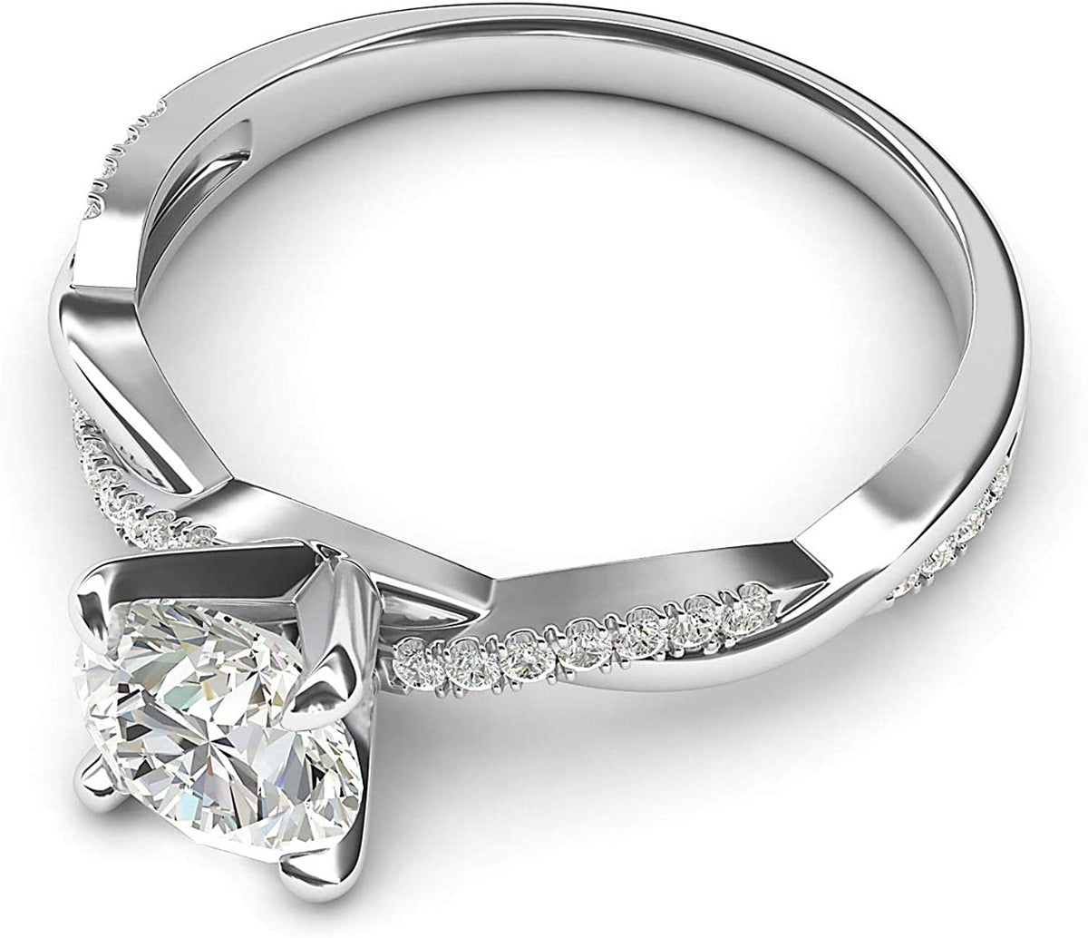 Solid 14K White Gold 4-Prong Petite Twisted Vine Simulated 1.0 CT Diamond Engage