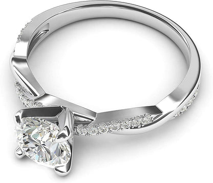 Solid 14K White Gold 4-Prong Petite Twisted Vine Simulated 1.0 CT Diamond Engage