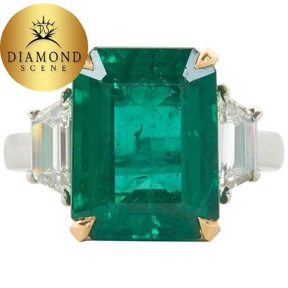 Vivid GIA Cert Emerald Diamond Gold Platinum Ring