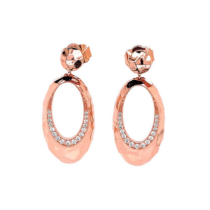 14K Rose Gold 1/3Ct TDW Round-Cut White Diamond Hammered Drop Earrings