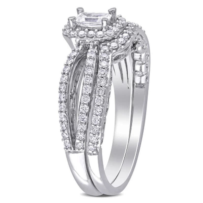 Allura 0.68 CT. T.W. Emerald and Round-Cut Diamond Bridal Set in 14K White Gold