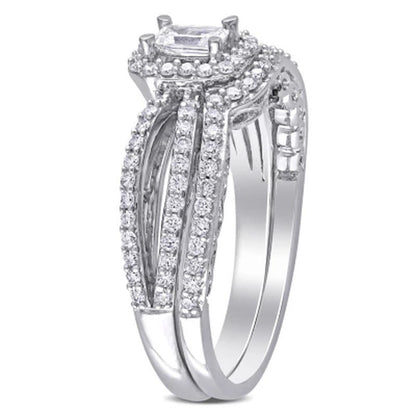 Allura 0.68 CT. T.W. Emerald and Round-Cut Diamond Bridal Set in 14K White Gold