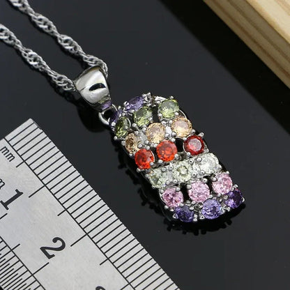 Silver 925 Gemstones Jewelry Sets for Women Ring Earrings Necklace Sapphire Ruby