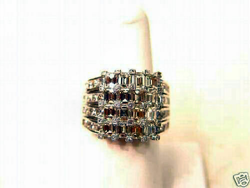 16 EMERALD CUT AND 25 ROUND CUT AND 32 SQUARE CUT DIAMONDS RING 7.18 CT PLATINUM