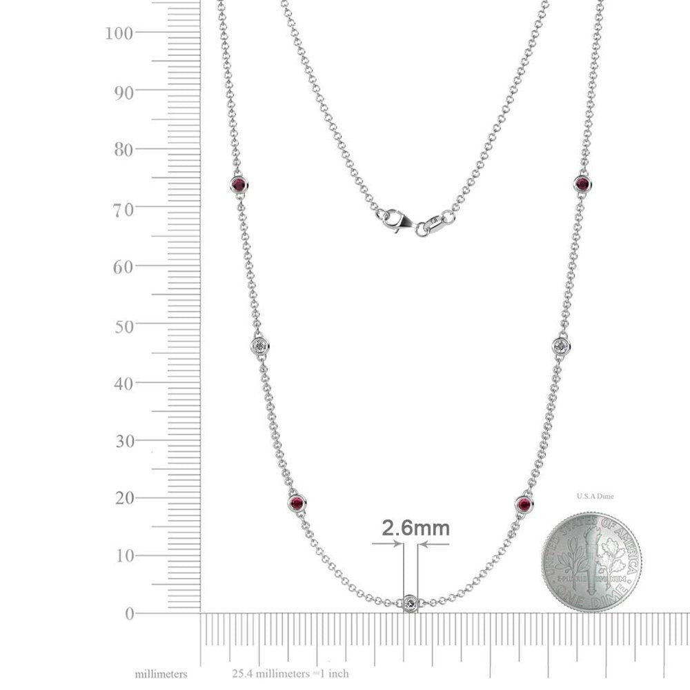 Holiday Offer - 7 Stone Petite Ruby and Lab Grown Diamond Womens Station Necklac