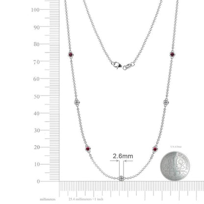 Holiday Offer - 7 Stone Petite Ruby and Lab Grown Diamond Womens Station Necklac