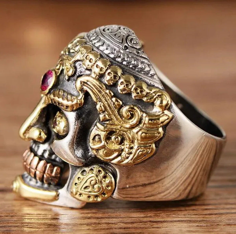 Stainless Steel Top Quality Ruby Gold Color Biker Skull Ring Jewelry