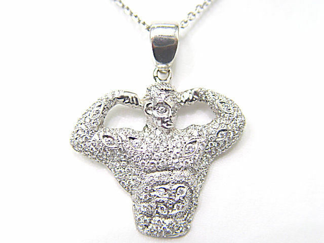 DIAMOND ROUND BRILLIANT SHAPE PAVE SET MUSCLE MAN PENDANT