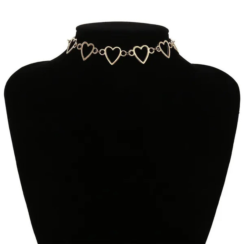 Simple Metal Heart Shape Choker Necklace for Women Fashion Elegant Geometric Col
