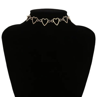 Simple Metal Heart Shape Choker Necklace for Women Fashion Elegant Geometric Col