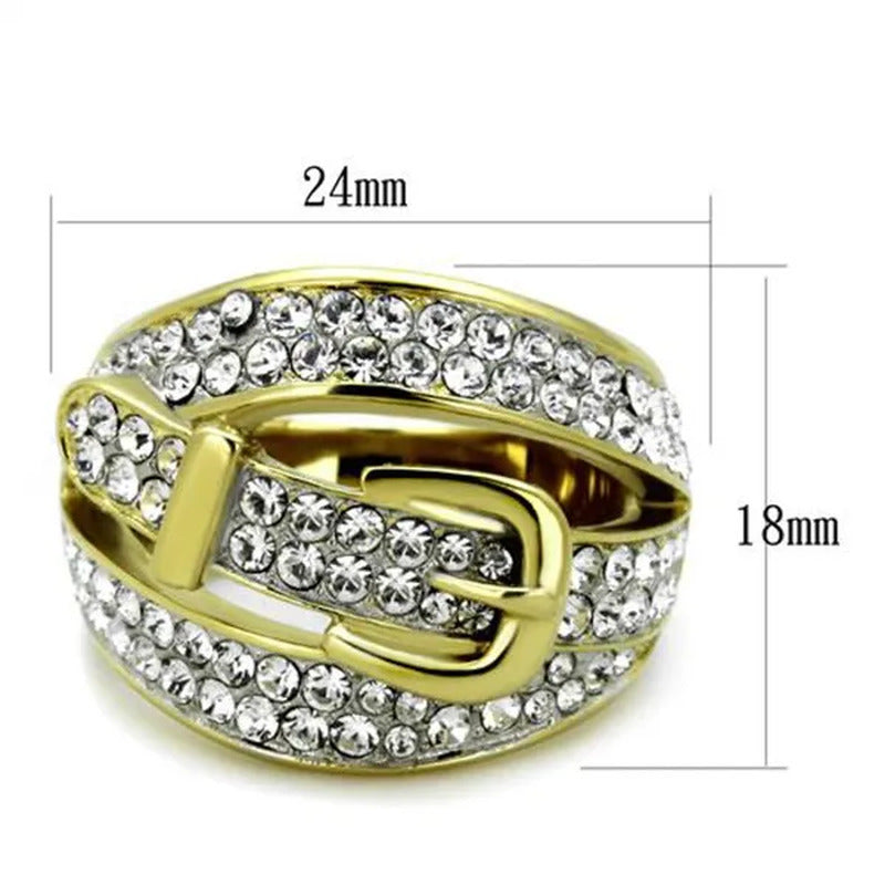 Women'S Stainless Steel 316 Gold Plated Crystal Buckle Cocktail Fashion Ring Siz