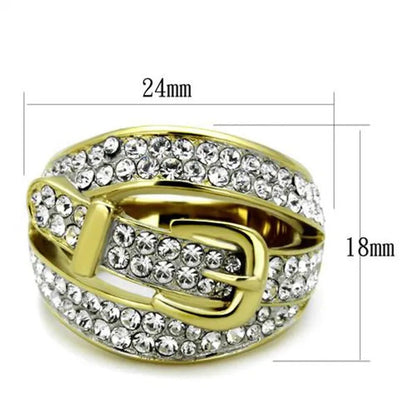 Women'S Stainless Steel 316 Gold Plated Crystal Buckle Cocktail Fashion Ring Siz