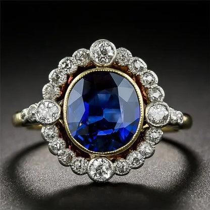 Vintage round Sapphire Diamond Wedding Anniversary Ring Size6-10
