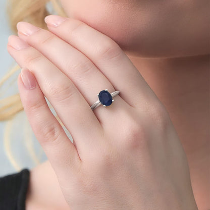 925 Sterling Silver Blue Sapphire Women'S Solitaire Ring (2.50 Cttw, Oval 9X7MM,