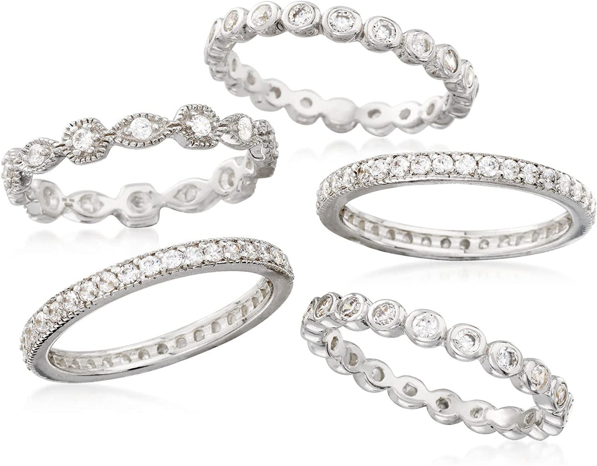 2.50 Ct. T.W. CZ Jewelry Set: 5 Eternity Bands in Sterling Silver