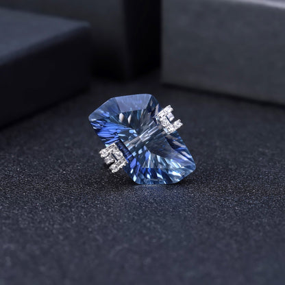 Sterling Silver Inlaid Special-Shaped Natural Color Treasure Ring