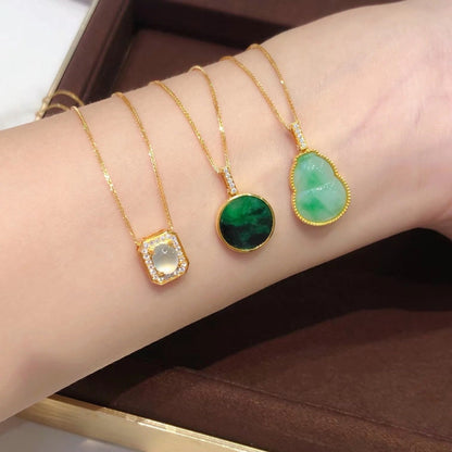 Water Shell Pure Natural Jade Diamond 18K Gold Necklace