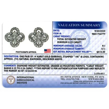 0.25 CT. T.W. I-I1 White Gold Diamond Clover Flower Stud Earrings