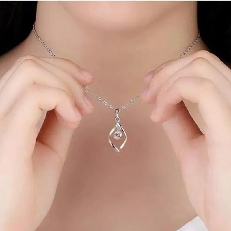 Exquisite Elegant Bridal Wedding Silver Plated Necklace for Women White Sapphire