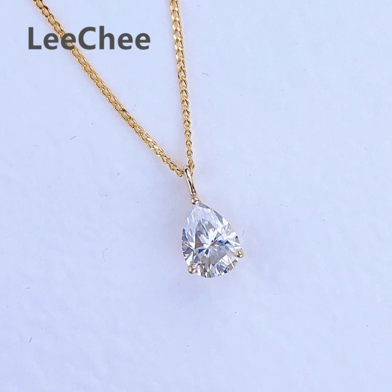 18K Yellow Gold Pendant 0.8CT Real Moissanite Necklace 5*7MM VVS Lab Diamond