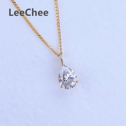 18K Yellow Gold Pendant 0.8CT Real Moissanite Necklace 5*7MM VVS Lab Diamond