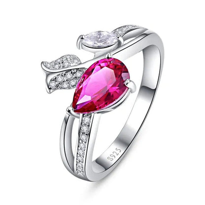 6*9Mm Pear Cut Sapphire & Ruby 925 Sterling Silver Jewelry Vintage Wedding Engag