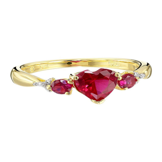 Women'S 1 1/4 Ct Triple Heart Created Ruby Ring with Diamonds in 14Kt Gold-Plate