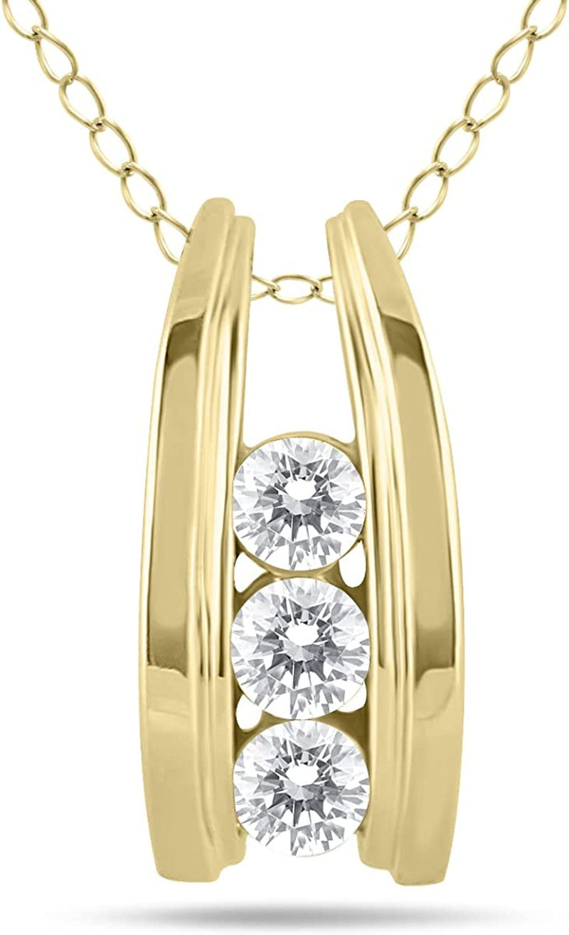 1/2 Carat TW Three Stone Diamond Ladder Pendant Available in 10K White and Yello