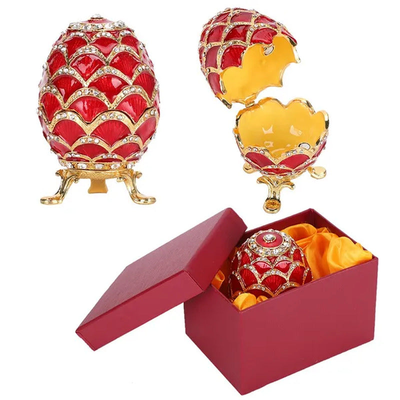 Jewelry Storage Eggs Enameled Craft Elegant Rich Colors Red Color Egg Shape