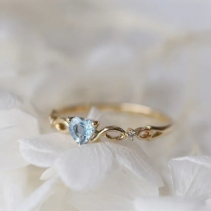Women Dainty 18K Gold Plated Seablue Eternal Heart Shaped Sapphire Diamond Gemst