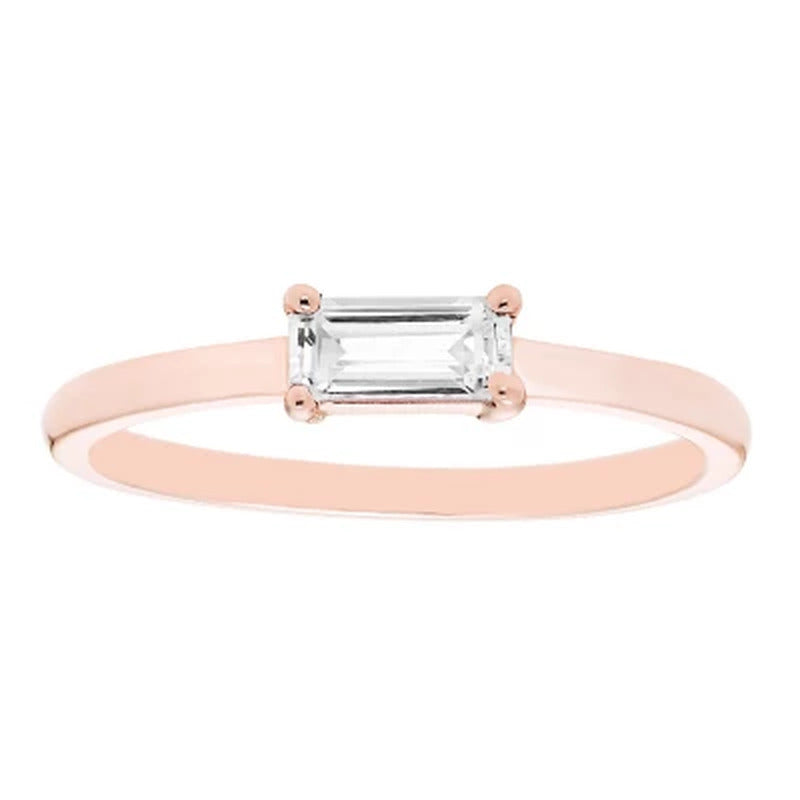 Lab White Sapphire Baguette Ring in 14K Gold