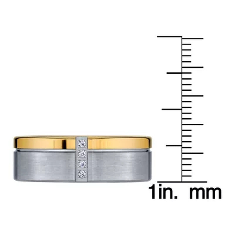 Men'S Tungsten Carbon Fiber and Diamond Band