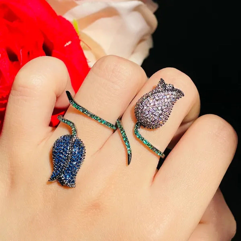 CANDICE Unique Finger Jewelry Micro Pave Pink Green Cubic Zirconia Black Gold Pl
