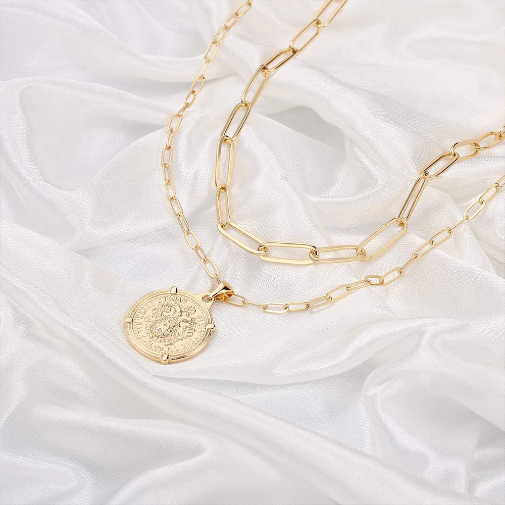 Dainty Gold Choker Necklaces for Women - 14K Gold Plated Handmade Medallion Snak