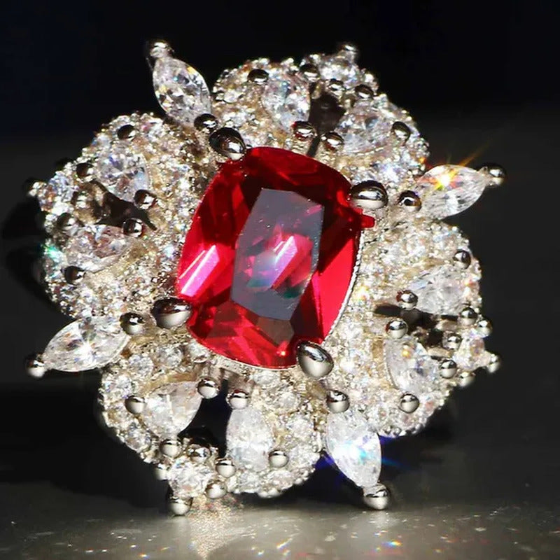 Gorgeous 925 Silver Natural Gemstones White Sapphire & Ruby Ring Wedding Birthst