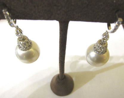 SOUTH SEA PEARL EARRING TWO PIECE 16 MM EACH WITH DIAMOND 18 K WHITE GOLD G VS1