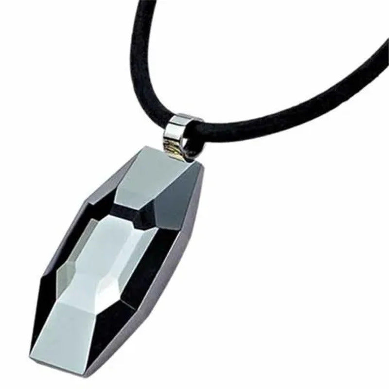Diamond-Cut Tungsten Pendant with Leather Necklace