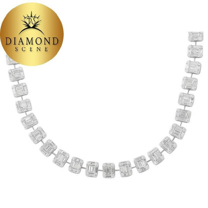 Emerald Cut Diamond Necklace Illusion Set