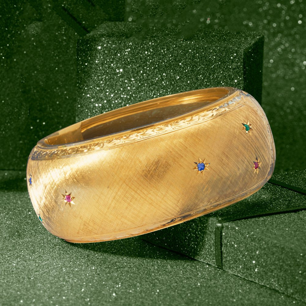 C. 1960 Vintage .70 Ct. T.W. Multi-Gemstone Bangle Bracelet with Diamond Accent