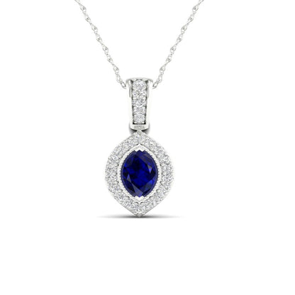 Imperial Gemstone 10K White Gold Marquise Cut Blue Sapphire 1/20 CT TW Diamond H