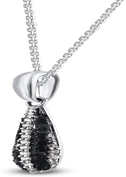 TJD 1/6 Carat Natural White and Treated Black Diamond Long Drop Dangle Pendant N